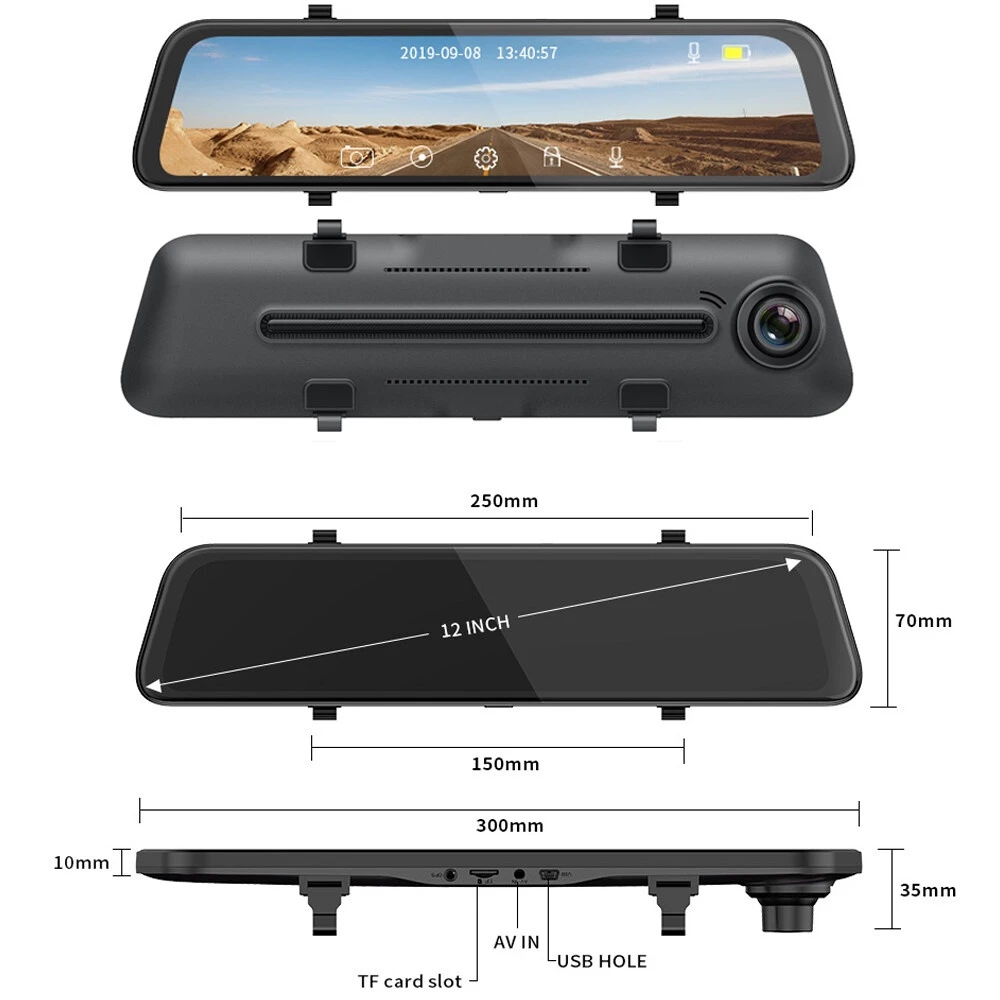 Ekleva กล้องบันทึกวิดีโอ FHD 1080P 12 นิ้ว สําหรับติดรถยนต์ thumbnail 9