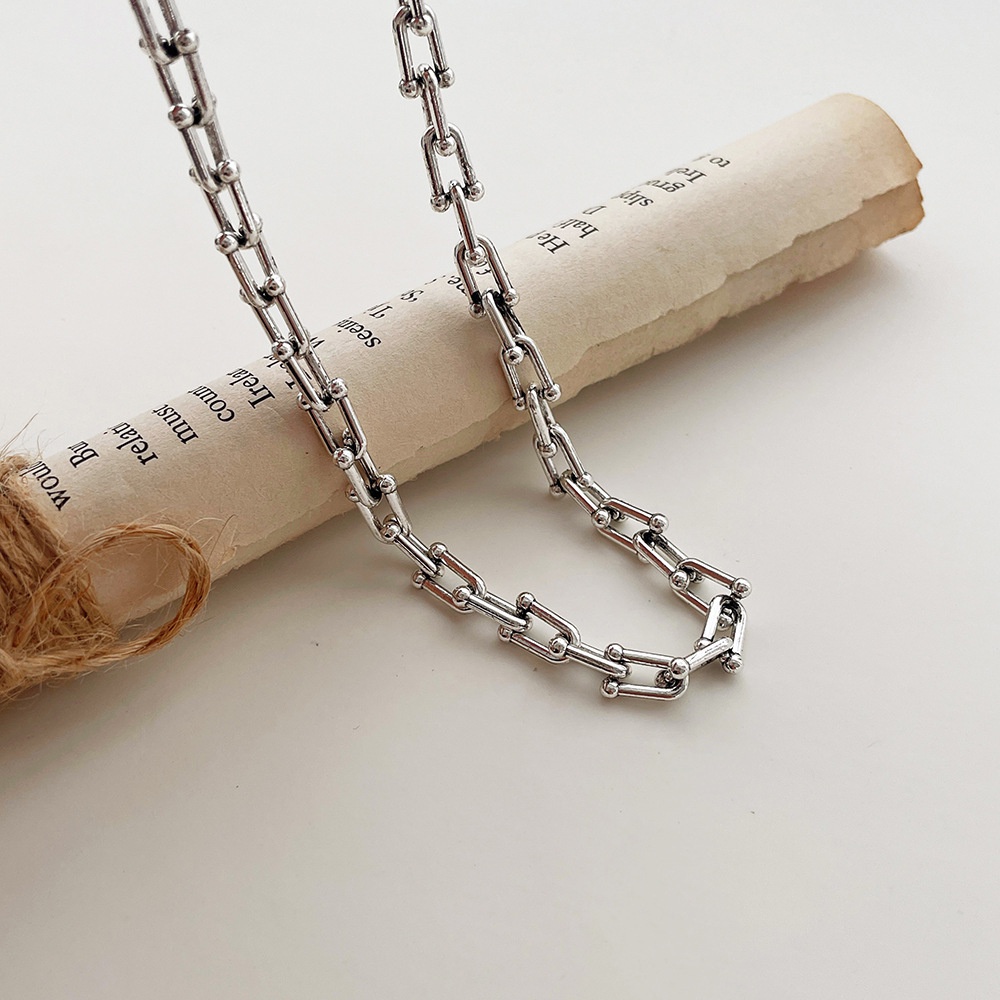 สร้อยคอโซ่เหล็ก จี้รูปตัว U เครื่องประดับ สําหรับผู้ชาย และผู้หญิง - รูปที่ 3