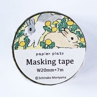 เทปตกแต่งจากญี่ปุ่น Masking Tape Papier platz จากดีไซเนอร์ Schinako Moriyama ลาย Dandelion &amp; Rabbit ขนาด 2 ซม. x 7 ม.