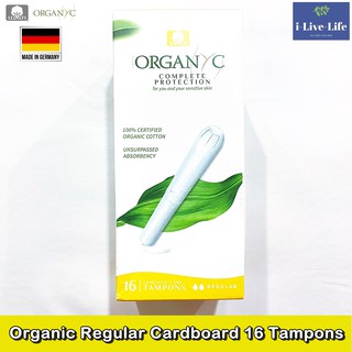 ผ้าอนามัยแบบสอด 16 ชิ้น ออแกนิก Organic Regular Cardboard 16 Tampons - Organyc สำหรับวันมาน้อย Unsurpassed Absorbency