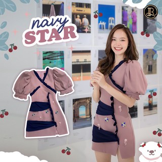 BLT BRAND การันตีเสื้อผ้าแบรนด์แท้ มินิเดรสสีน้ำตาลระบายด้วยสีกรม NARY STAR