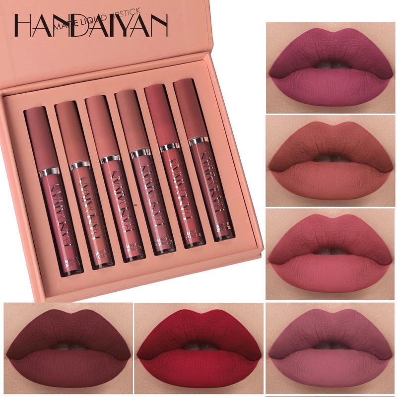 HANDAIYAN  {พร้อมส่ง} ลิปสติกเหลว กล่องหนึ่ง 6 แท่ง สีสวยมากติดทนนานกันน้ำด้วย