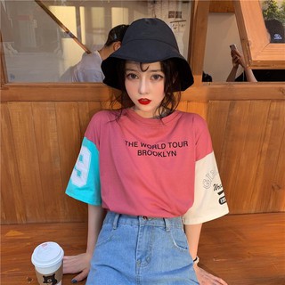 LGfashion 🍑เสื้อยืดแขนสลับสี สกรีนข้อความด้านหน้า สไตล์นี้ใครยังไม่มีติดตู้ต้องรีบสอยกันแล้วนะคะ