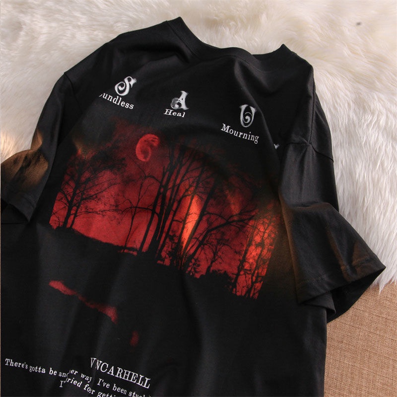 ชายและหญิงบวกขนาดเสื้อยืดแขนสั้นอเมริกันวินเทจฮาราจูกุสไตล์พิมพ์ฤดูร้อนลำลองเทรนด์ด้านบน