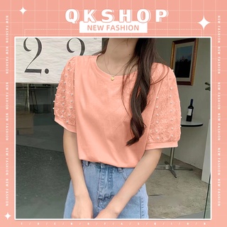 QKshop มันจึ้งสุดดดด📣📣เสื้อคอกลม แขนลายดอกไม้สุดสวย สวยที่สุด มี 4 สีให้เลือกไม่ซ้ำเลยน้าา🌈🌈