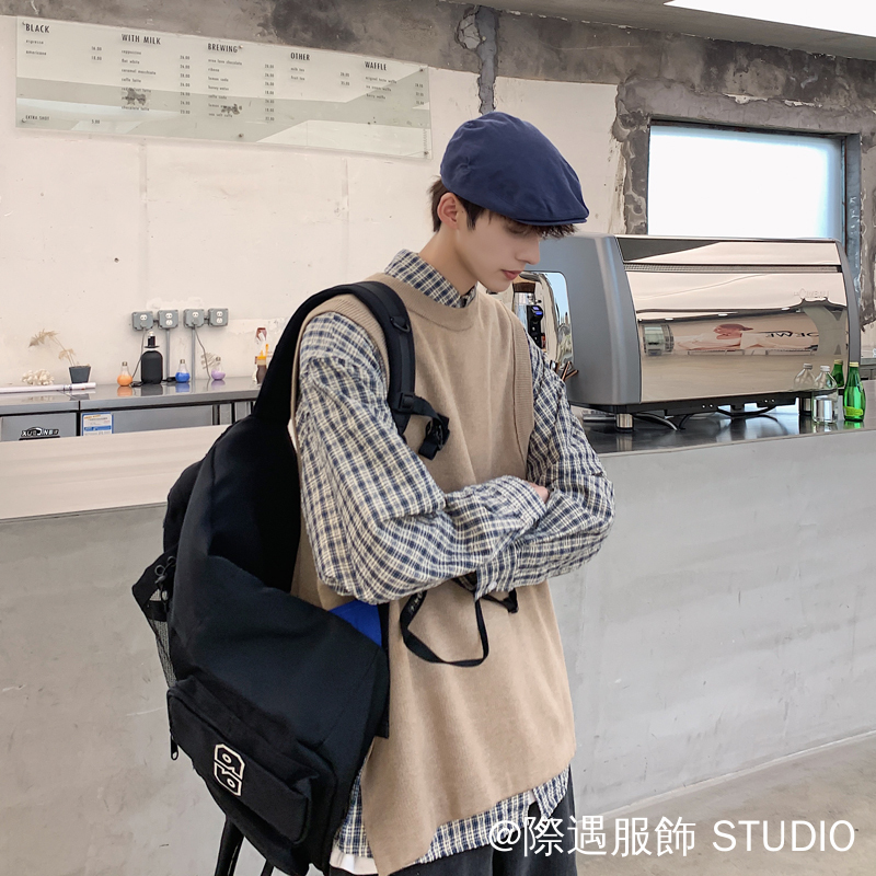 เสื้อกันหนาวเสื้อกั๊ก ฤดูใบไม้ร่วงฤดูหนาวสไตล์ถักเสื้อกั๊กสีกากีสบายๆทุกการแข่งขันหลวมสไตล์ฮ่องกงเสื้อกั๊กเสื้อกันหนาวชายหญิงคู่เสื้อกั๊กอินเทรนด์แยกถักเสื้อกั๊กกระโหลกสไตล์คอกลมถัก - รูปที่ 7