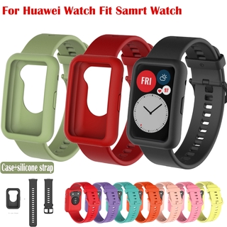 2 In1 สายนาฬิกาข้อมือซิลิโคน + เคสนุ่มสําหรับ Huawei Watch Fit New Smart Watch