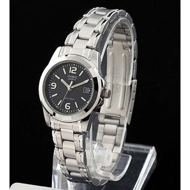 Win Watch Shop นาฬิกาคู่รัก Casio รุ่น MTP1215A1A , LTP1215A1A สายแสตนเลส หน้าปัดดำประกันศูนย์ 1 ปีเ