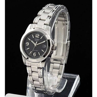 Win Watch Shop นาฬิกาคู่รัก Casio รุ่น MTP1215A1A , LTP1215A1A สายแสตนเลส หน้าปัดดำประกันศูนย์ 1 ปีเต็ม