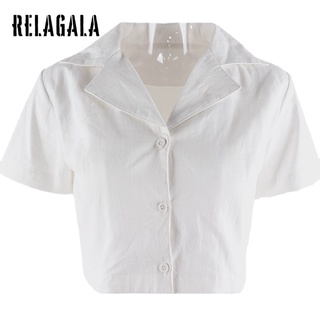 Relagala เสื้อยืดแขนสั้น สีพื้น ทรงสลิมฟิต แฟชั่นสําหรับผู้หญิง