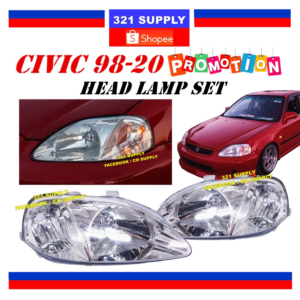 Depo Civic S21 ไฟหน้า Chrome // ด้านหน้าขวาด้านข้างไฟหน้าสําหรับ Honda Civic SO3 SO4 EK4 EK9 EJ6 EJ8