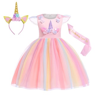 Christmas Princess Dress Girl Unicorn Party Sleeveless Dress with Accessories