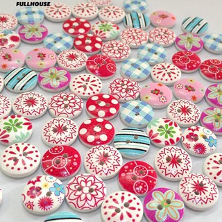 💎♥ 100Pcs Flower Grid Mixed Pattern ไม้ปุ่มสำหรับ DIY เย็บ Scrapbooking