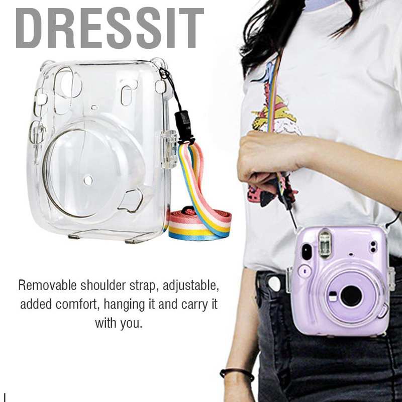 Dressit-th เคสกล้องสีใสพร้อมสายสะพายสำหรับ Fujifilm Instax Mini 11 Camera