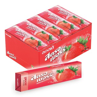 ลอตเต้ สติ๊ก หมากฝรั่งกลิ่นสตรอเบอร์รี่ บรรจุ 13.5กรัม ยกแพ็ค 20แผง LOTTE GUM STRAWBERRY STICK