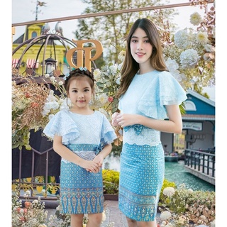 ชุดทำบุญ ชุดไทย Mae-Yhing Dress ชุดคู่แม่ลูก เดรสลูกไม้ เดรสแม่ลูก ชุดไทยประยุกต์ Thai Dress Woman Girl ชุดครอบครัว