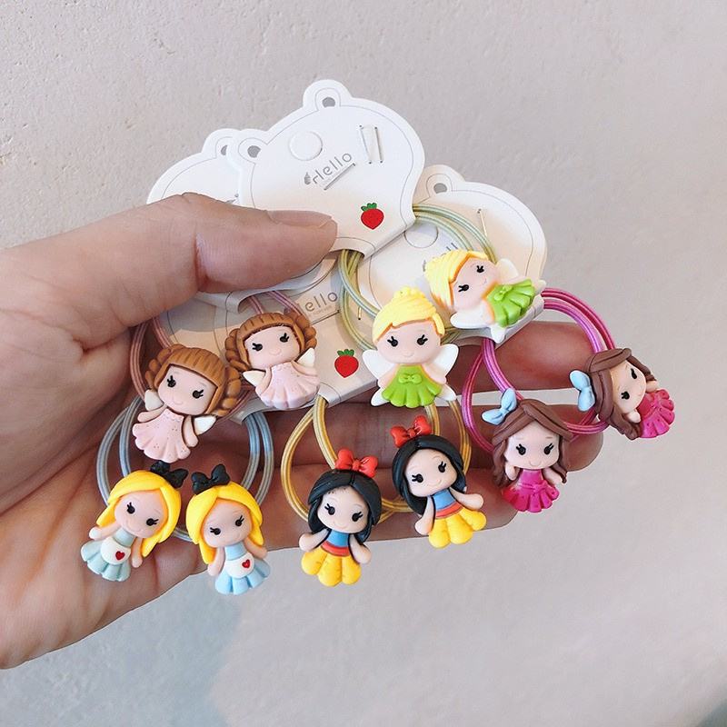 ยางรัดผม แบบยืดหยุ่น ลายการ์ตูนน่ารัก สําหรับเด็กผู้หญิง จํานวน 2 ชิ้น