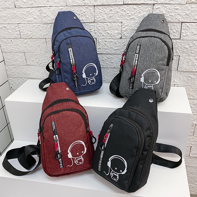 (W196)กระเป๋าคาดอก มีช่องเยอะซิปเท่ แต่งลายเรืองแสงได้ vgetbag