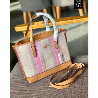 (แท้ 💯%‼ Factory) CO ACH MOLLIE TOTE IN SIGNATURE JACQUARD WITH STRIPES