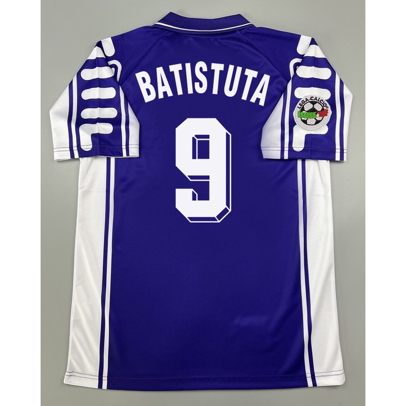 เสื้อบอล ย้อนยุค ฟิออเรนติน่า เหย้า 1999-00 Retro Fiorentina Home Toyota พร้อมเบอร์ชื่อ BATISTUTA RUI COSTA อาร์มกัลโช่