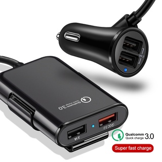 อะแดปเตอร์ชาร์จ USB QC3.0+2.4A+3.1A 4 พอร์ต พร้อมสายต่อขยาย 5.6 ฟุต สําหรับ MPV USB ที่ชาร์จโทรศัพท์ในรถยนต์