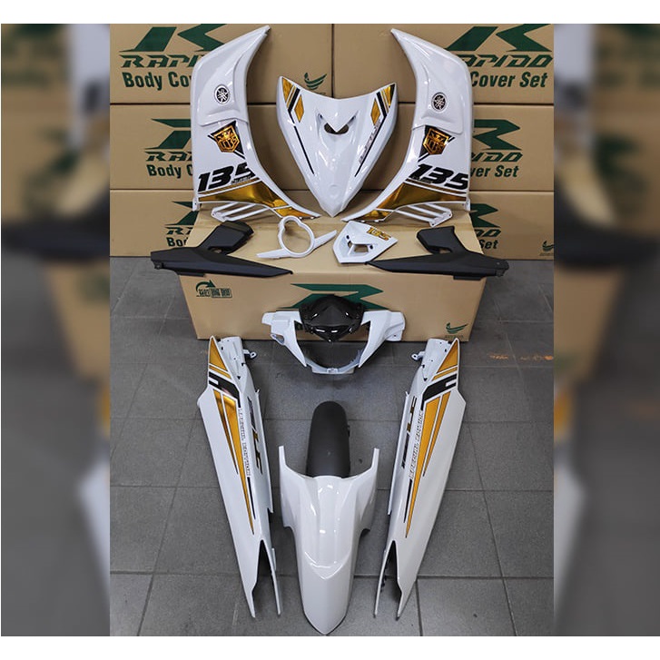 RAPIDO LC135 V4-V7 WHITE / CHROME GOLD BODY COVER SET (STICKER TANAM)
