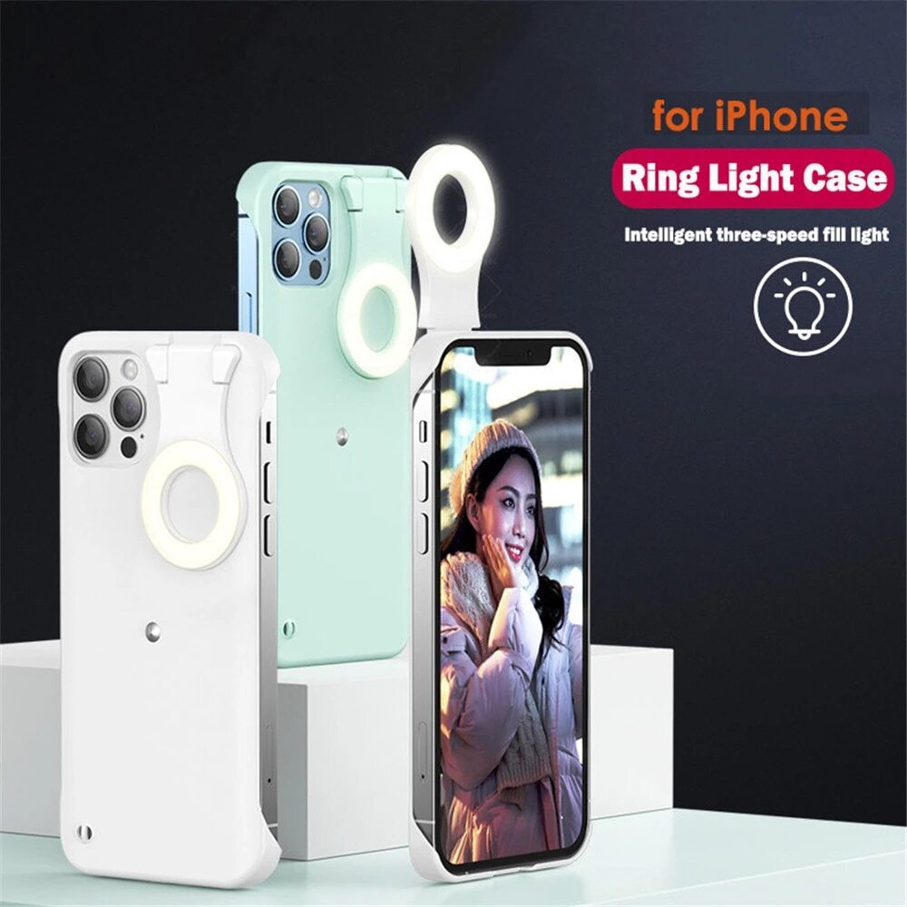 Phone Case Fill Light Beauty Selfie Ring Flash Light Stable Case for iPhone 11 / iphone 12 / Mate 40 pro / Reno 5 8MOr