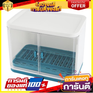 ชั้นคว่ำจานพลาสติก1ชั้นฝาใส ฟ้า/ขาว KECH ชั้นวางของในครัว PLASTIC DISH DRAINER WITH COVER KECH 19110602