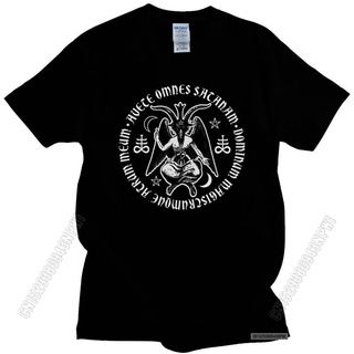 เสื้อยืดผู้ เสื้อยืดลําลอง ผ้าฝ้าย 100% แขนสั้น คอกลม พิมพ์ลาย Hail Satan Baphomet With Satanic Crosses สําหรับผู้ชาย S-