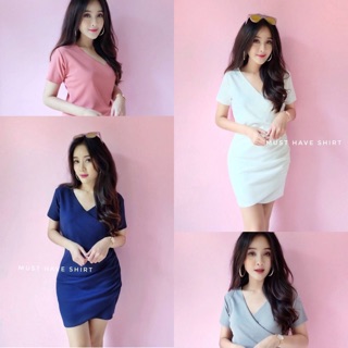 mini dress ทรงสวยแซ่บ ทำจากผ้าร่องเนื้อหนานุ่มอย่างดี