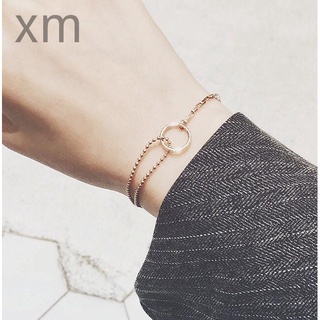 Xm สร้อยข้อมือ สเตนเลส ไทเทเนียม 18K ทรงกลม เรขาคณิต สีโรสโกลด์ ไม่ซีดจาง เรียบง่าย ไม่ทําให้เกิดอาการแพ้ เข้ากับทุกชุด