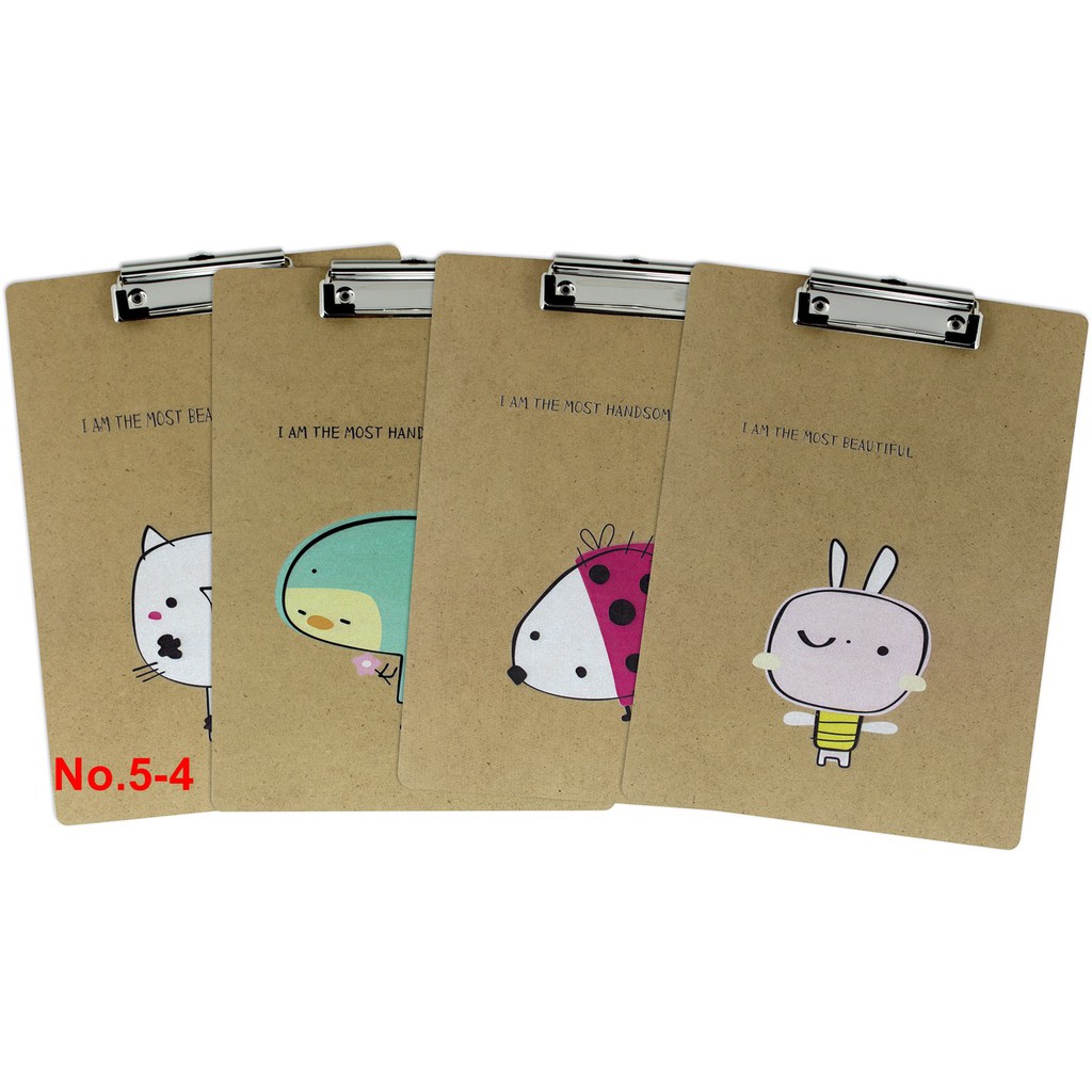 Clipboard คลิบบอร์ดไม้ ขนาด A4 พิมพ์ลาย  แพ็ค 4 แผ่น