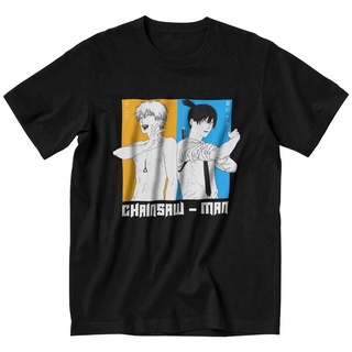 oversize T-shirt เสื้อยืดแขนสั้น ผ้าฝ้าย ทรงหลวม พิมพ์ลายการ์ตูนอนิเมะ Denji X Aki Chainsaw Man สไตล์ญี่ปุ่น สําหรับผู้ช