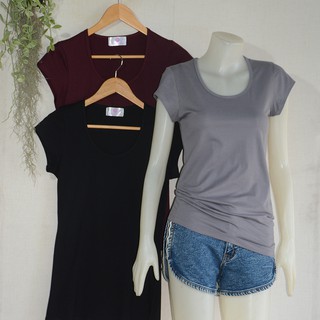 เสื้อยืดเกรดพรีเมี่ยม เสื้อยืดสีล้วน Cotton 100% เสื้อผ้าแฟชั่นผู้หญิง เสื้อผู้หญิงคอ U เสื้อยืดแขนสั้น เสื้อผ้าฝ้าย