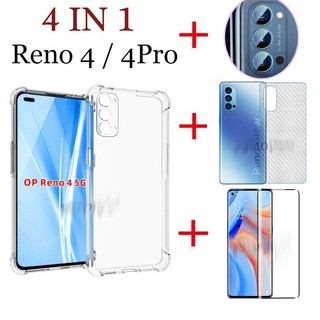 (4 in 1)For OPPO Reno 4 (4G)/Reno 4 (5G)/Reno 4Pro (4G)/Reno 4Pro (5G)/ ฟิล์มกระจกนิรภัย + ฟิล์มด้านหลังสำหรับ+ฟิล์มป้องกันเลนส์กล้อง+เคสโทรศัพท์