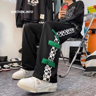 กางเกงขายาวลําลอง ผ้าเดรป ปักลายตัวอักษร ทรงหลวม สไตล์อเมริกัน สตรีท สําหรับผู้ชาย ไซซ์ S - 3XL