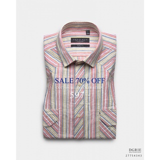 Cotton fancy stripe pink/yellow 2pocket เสื้อเชิ้ตสีชมพู/เหลือง – OUTLET