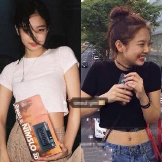 JENNIE tshirt เสื้อยืดสตรีคอวีสีดําและสีขาว BLACKPINK