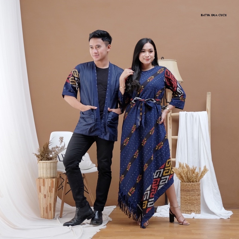 Alana COUPLE WOVEN GAMIS TAPER NAVI BATIK DUA CUCU || คูปองทอ || ชุดคอปีนผ้าทอ || Family WOVEN COUPL