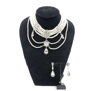 Vintage jewelry สร้อยคอไข่มุกฝ่ายเจ้าสาวย้อนยุคมุกเทียมเพชรต่างหูสร้อยคอชุดPearl necklace set