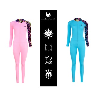 [DarkCat] Bodysuit ชุดกีฬาOutdoor กันUV ว่ายน้ำ ดำน้ำ วิ่ง เทรล รุ่น AERO COOL(ซิปหน้าอก) รุ่น Blue /Pink Leopard