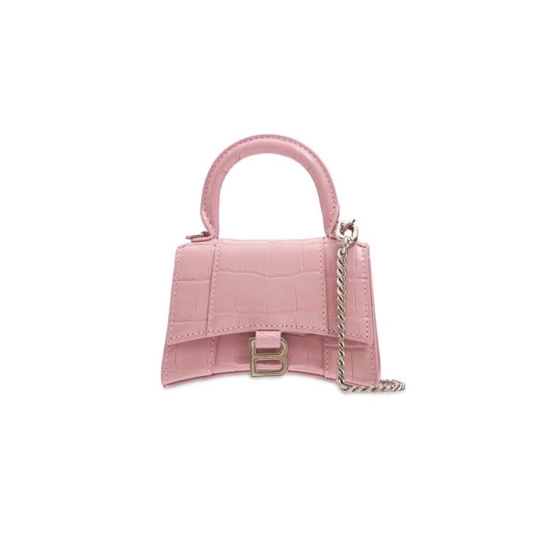 ASCE｜Balenciaga Hourglass Mini cherry blossom pink embossed crocodile grain leather hourglass chain bag กระเป๋าสะพาย