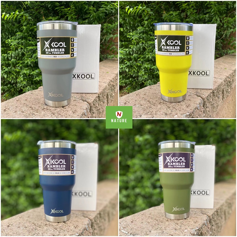 Xkool แก้วขนาด 30Oz สีพื้นเก็บอุณหภูมิความเย็น,ร้อน เป็นสแตนเลส 304 Free!!ยางลองแก้วไม่มีไอน้ำเกาะ