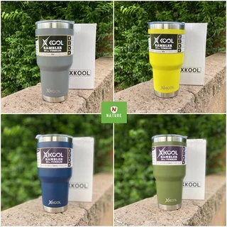 Xkool แก้วขนาด 30Oz สีพื้นเก็บอุณหภูมิความเย็น,ร้อน เป็นสแตนเลส 304 Free!!ยางลองแก้วไม่มีไอน้ำเกาะ