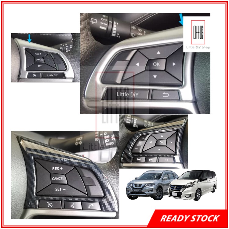 Nissan Serena C27 / C27 FL / X Trail ตัวควบคุมพวงมาลัย Matt Silver Carbon Garnish Cover