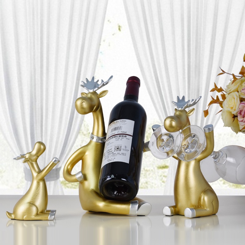 3pcsset Elk Wine Racks Beer Holder Deer Miniature Figurines Standing Whiskey Red Wine Bottle
