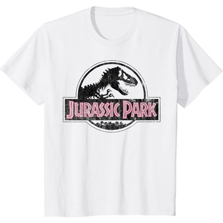 เสื้อยืด ผ้าฝ้าย พิมพ์ลายกราฟฟิค Jurassic Park Distressed สีชมพู สําหรับผู้ชาย