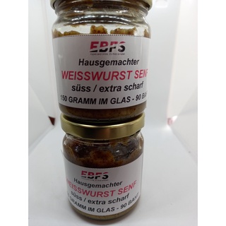 WSISSWURST SENF SÜSS/EXTRA SCHARF im Glass 2 Mahl 150 g / WSISSWURST MUSTARD SWEET / EXTRA HOT in a Jar 2 times 150 g