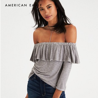 American Eagle Soft &amp; Sexy Off-the-Shoulder Ruffle Top เสื้อ ผู้หญิง ผ้านิ่ม เปิดไหล่  (WCL 037-5434-001)