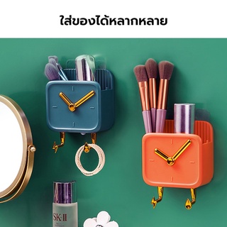 YIWUSHOP ปลีก/ส่ง 10451 กล่องเก็บของติดผนัง ที่วางมือถือติดผนัง มีตะขอแขวนพวงกุญแจ ที่วางรีโมท รูปนาฬิกา